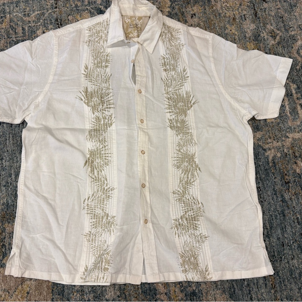 Tasso Elba Island Linen Men's White Embroidered Short Sleeve Shirt XXL